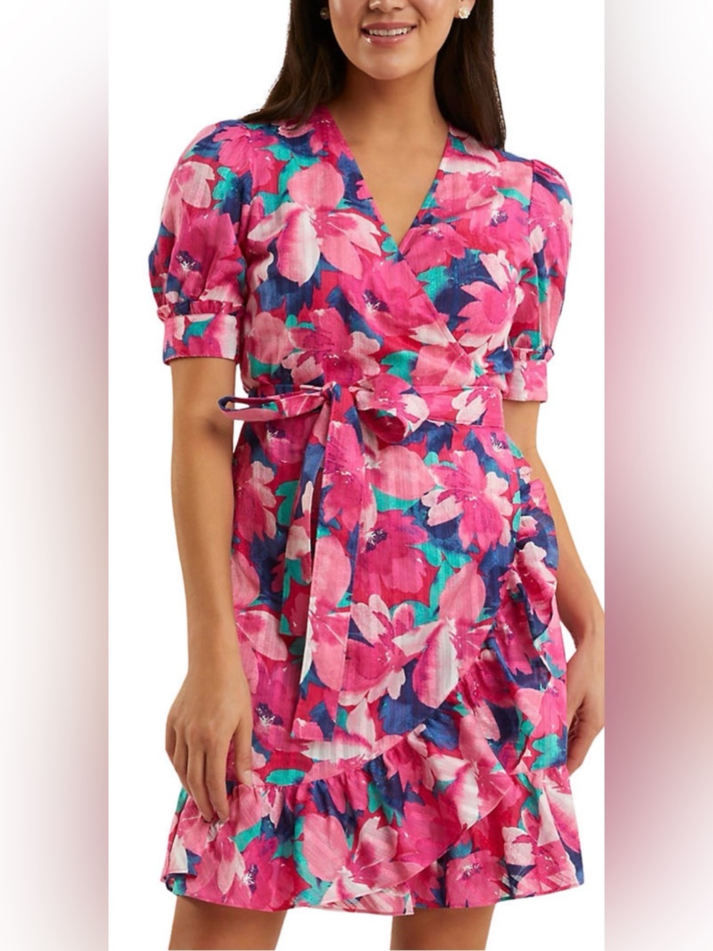 Draper James Reba Pink Floral Wrap Dress Size 10